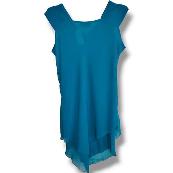 Mimi Singh Womens Dress‎ Sz Small Turquoise Silk Chiffon Beaded Asymmetrical Hem - Picture 2 of 11